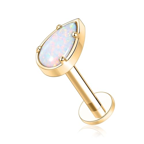 Gold Labret Jewellry G23 Titanium Labret Studs 16G Lip Studs CZ/Opal Cartilage Earring Flatback Earring Internally Threaded Monroe Lip Helix Cartilage Conch Tragus Earring Piercing 6 8 10mm - Style1:1PC Gold,Heart Shape with White Opal - 10