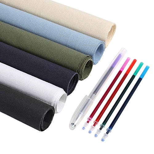 Caydo 6 PCS Cotton Embroidery Fabric - 6 Colors Embroidery Cloth Fabric and 5 Colors Water-Soluble Pens for Embroidery Projects, 30 cm x 30 cm