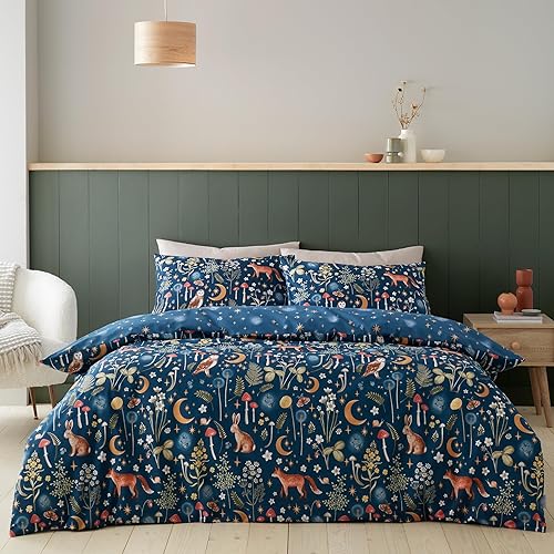 Catherine Lansfield Enchanted Twilight Animals Reversible King Duvet Cover Set with Pillowcases Navy Blue - King (U.K. Standard) - Navy Blue