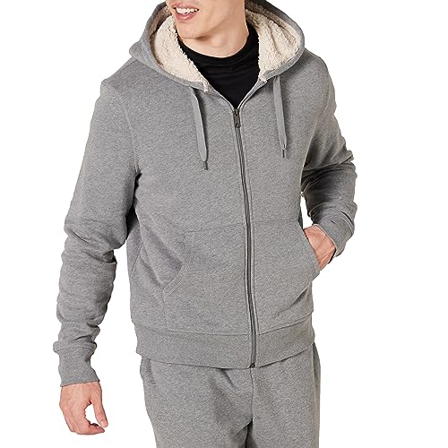 Amazon Essentials Mens Sherpa Lined Full-Zip Hooded Fleece Sweatshirt - Large - Light Grey Heather