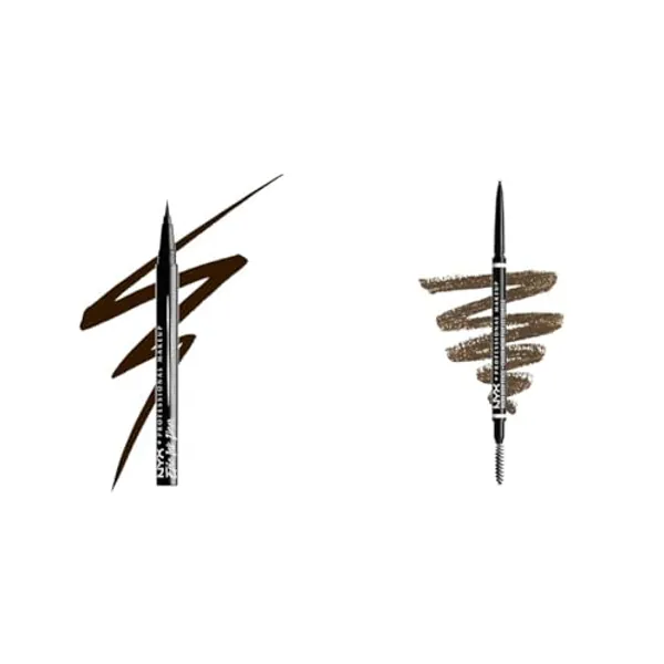 NYX PROFESSIONAL MAKEUP Epic Ink Liner, Waterproof Liquid Eyeliner - Brown, Vegan Formula & Micro Brow Pencil, Eyebrow Pencil, Ash Brown, 0.003 Oz