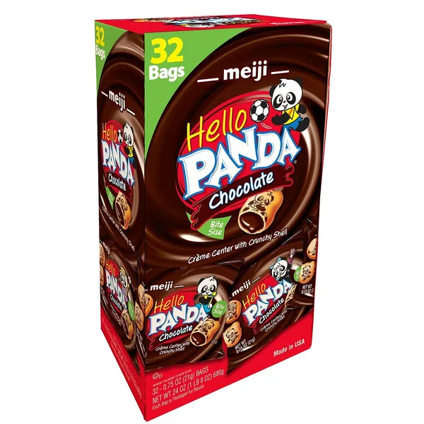 Meiji Hello Panda Cookies, Chocolate Crème Filled - 32 Count, 0.75oz Packages - Bite Sized Cookies with Fun Panda Sports