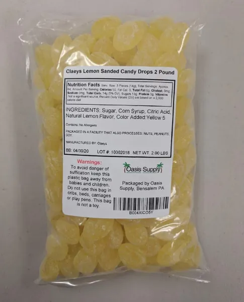 Claeys Lemon Sanded Candy Drops, 2 Pound