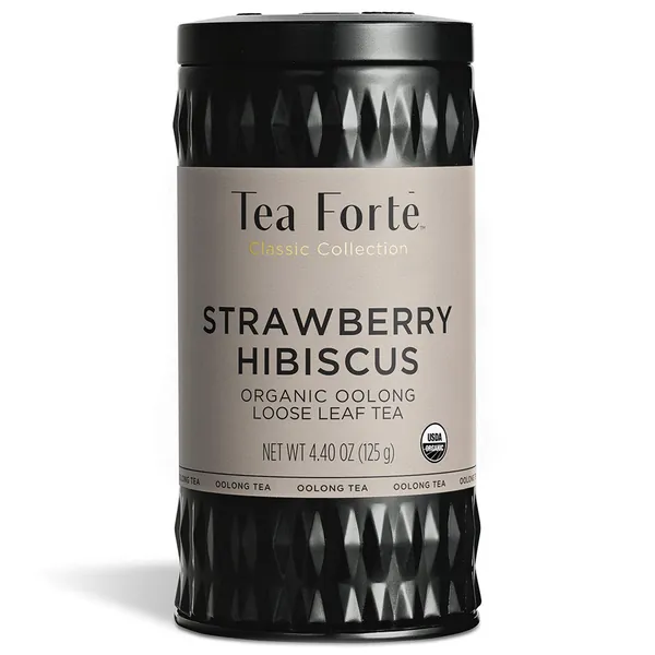 Tea Forté STRAWBERRY HIBISCUS Oolong Tea with Organic Hibiscus and Fruit, Loose Leaf Tea Tin, 4.4 oz Canister