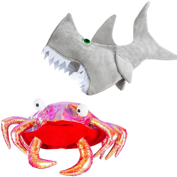 Tigerdoe Crab and Shark Hat - Fish Sea Creature Costume Silly Crazy Hats