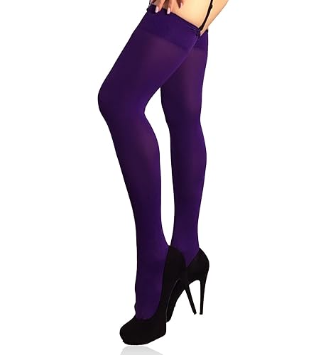 Mila Marutti Thigh High Stockings for Women | Garter Tights for Suspender Belts | Opaque Pantyhose 100 Denier - Medium - Violet
