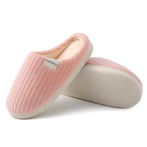 HUXMEYSON Womens Slippers Fuzzy House Slippers, Cozy Slippers for Women Indoor Fluffy Outdoor Slippers with Anti-Skid Sole - Pink - 9-10 Women/8-9 Men