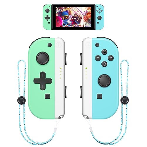 Wireless Controllers Compatible for Switch/OLED/Lite, Switch Controller Support Wake-up Function and 6-Axis Gyro with Grip and Straps (Blue and Green) - Blue and Green