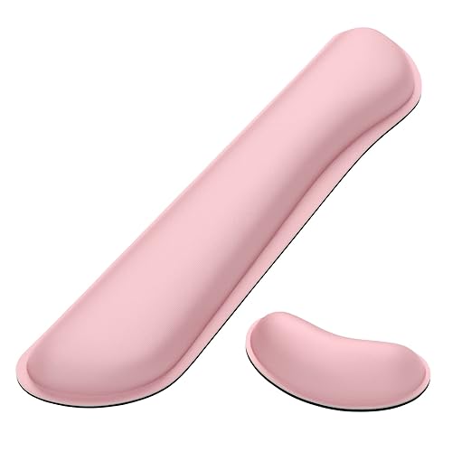 Dapesuom Enlarge Keyboard Wrist Rest Pad,Memory Foam Set Wrist Cushion Support for Easy Typing & Pain Relief,Mouse Wrist Pad,Anti-Slip Wrist Support for Gaming,Computer, Laptop, Office,Pink - Pink
