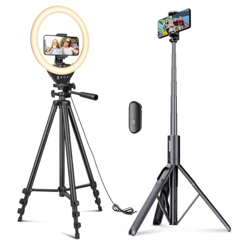 Sensyne 10in Ring Light Set Bundle with 60in Selfie Stick with Remote