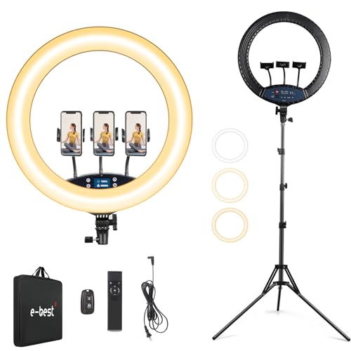 Stepless-Adjusted Brightness 19 inches Ring Light LCD Display Touch Screen Make up Selfie Light with Tripod Stand for TIKTOK Video YouTube VLOG Shooting Carry Bag Included.