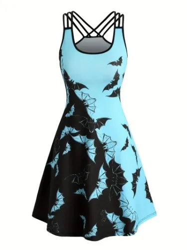 Teal and Black Bat dress