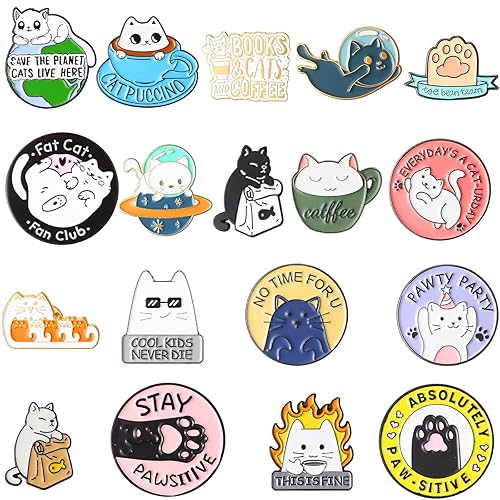 20 Pieces Cat Pins for Backpacks Brooch Pins Bulk Cute Cats Novelty Cartoon Animal Brooch Pins Lovely Mini Lapel Pins for Backpacks Set Badges Clothing Bags Jackets