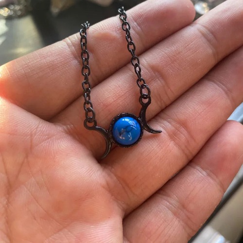 Alternative Multi Color Luna Moon Necklaces - Blue crystal