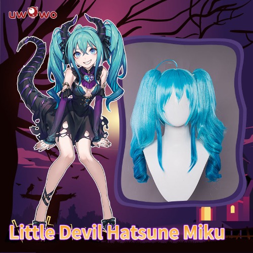 Uwowo Hatsunee Miku Little Devil cosplay Costume 50CM Long Blue Wig