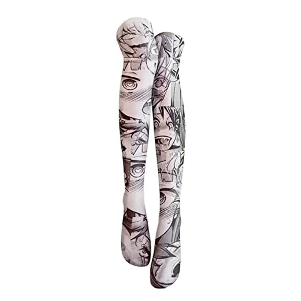 DigiTizerArt Ahego Girl Face 3D Print Thigh High Stockings Cute Anime Lolita Cosplay Knee High Socks Knee High Stockings Cartoon Harajuku Streetwear Casual Thigh Cosplay Leggings