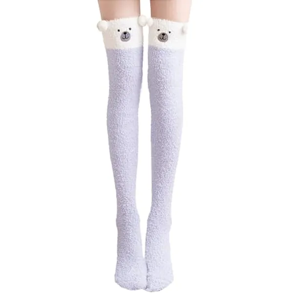Kakveiai 1 Paar Damen Lange Socken, KuschelSocken Kniestrümpfe, Kuschel Overknee Strümpfe, Mädchen Kniestrümpfe, Panda Socken, Kuschel Süße warm, für Damen und Mädchen, Einheitsgröße