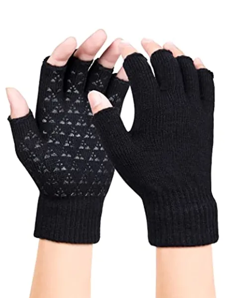 Kiiwah Winter Rutschfester Fingerlose Handschuhe, Thermisch Half Finger Handschuhe, Anti-Rutsch Sporthandschuhe Fingerhandschuhe Warme Dehnbare Strickhandschuhe für Herren Damen