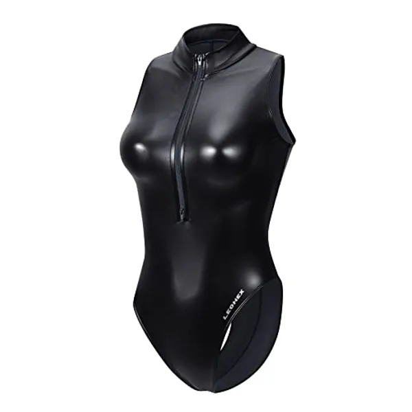 LEOHEX Metallic Shiny Spandex Leotard Sexy Sheer Rave Bodysuit High Neck One Piece Badeanzug Monokini