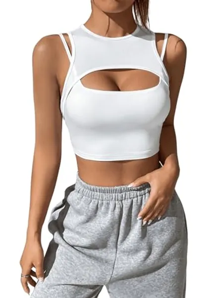GORGLITTER Crop Tank Top Damen Y2k Cut Out Top Bauchfreie Tops Mit Ausschnitt Sexy Top Ärmellos Tanktops
