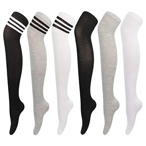 DRESHOW 6 Paar Damen und Mädchen Kniestrümpfe Overknee Lange Strümpfe Streifen Oberschenkel Hohe Socken Sport Socken Leggings Strümpfe