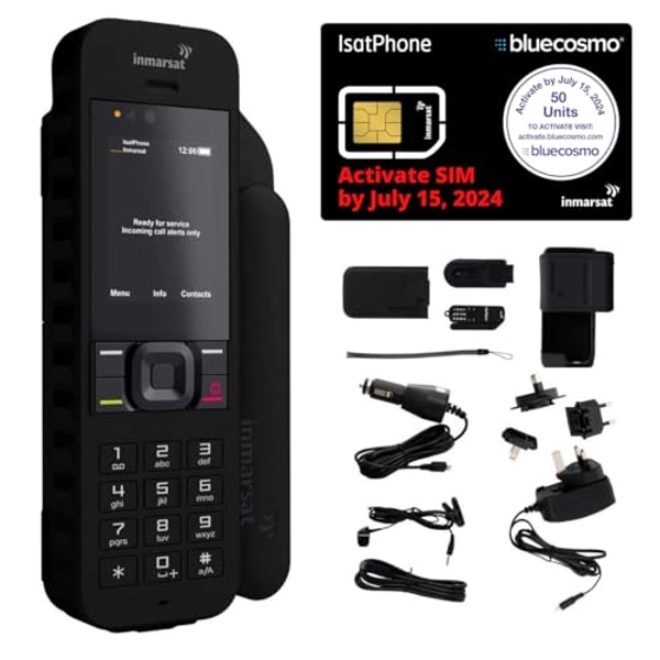 BlueCosmo Inmarsat IsatPhone 2.1 Satellite Phone Kit & 50 Unit Prepaid SIM (30 Days) - Global Coverage - Voice, SMS, GPS Tracking, Emergency SOS
