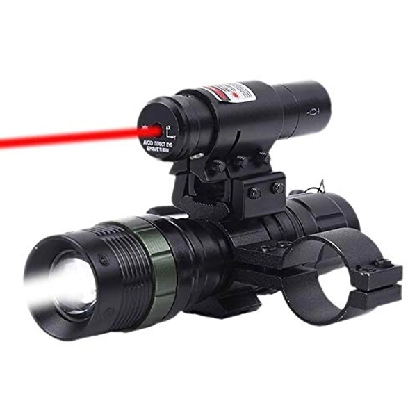 Higoo Tactical Red Laser Dot Sight + LED Zoomable Flashlight with Rings Mount Combo for Rifle Shotgun