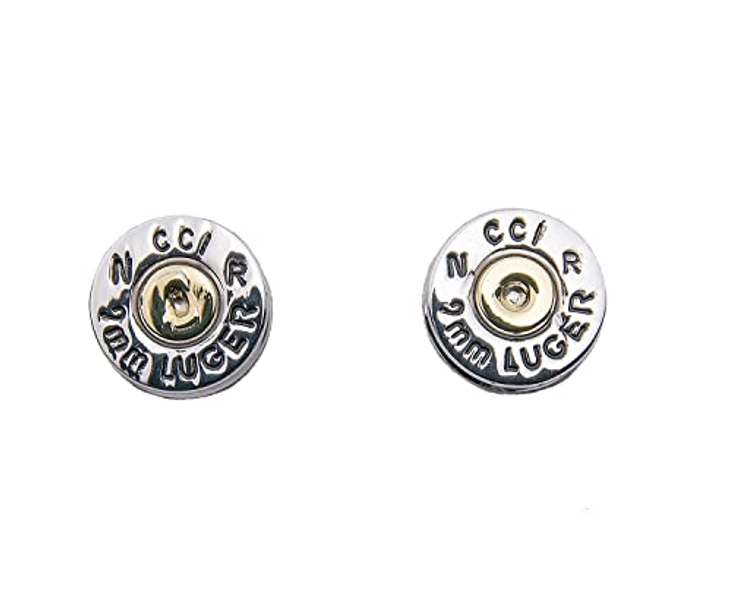 9MM Aluminum Bullet Casing Earrings with Titanium Posts, Hypoallergenic, Nickel Free, Bullet Earring Studs