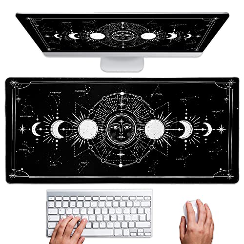 Gaming Mouse Pad 35.4x15.7 in, Extended Large Mouse Pad, Sosolong Moon Phase designXXL Big Computer Keyboard Mouse Mat Laptop Desk Pad with Non-Slip Base and Stitched Edge for Home Office Gaming Work - Extended XXX-Large - Moon phase