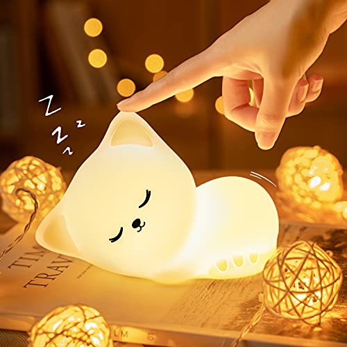 Mubarek Night Light for Kids Lamp Cat Lamp, 16 Colors+Tap+Silicone Cute Night Light for Kids Night Light, USB Rechargeable Cordless Night Lights for Kids Room,Baby Night Light Cat Night Light for Kids - Cat Basic