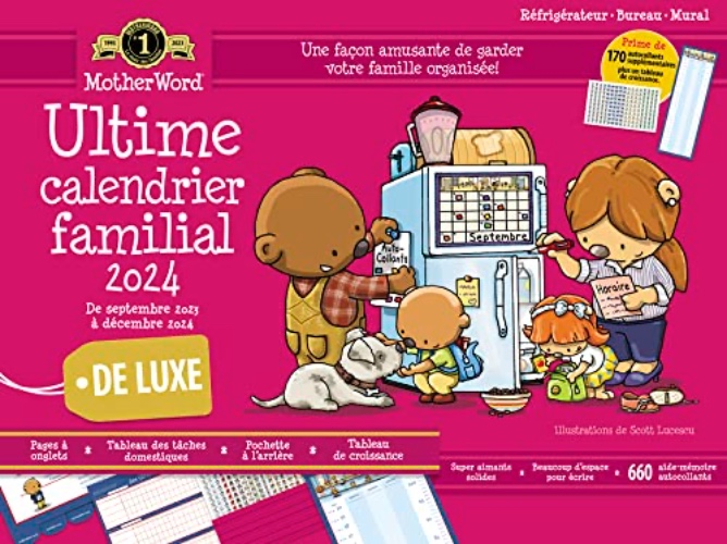 2024 MotherWord Deluxe Magnetic Hanging Calendar and Chore Chart, 16-Month, Sept 2023-Dec 2024, English, Large Deluxe Version, 18" x 13.5" (MWFCT12824) - English - 15" x 9.5" - Medium Magnetic