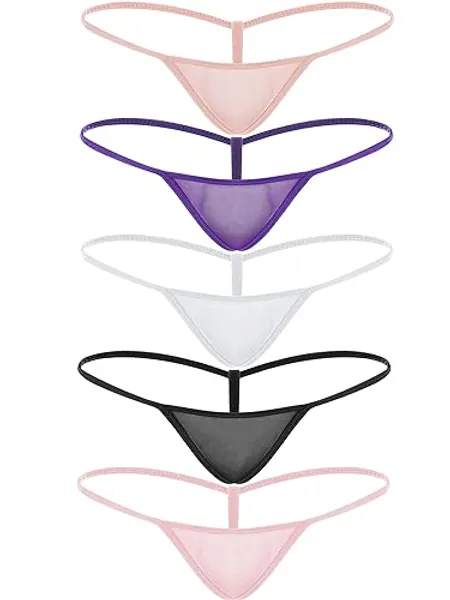 Jiuguva 5 Pcs Micro Back G String, Low Rise Lace Women's Exotic Underwear M Size T Back Micro Thongs Panty