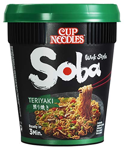 Soba Nissin Cup Noodles– Teriyaki, Wok Style Instant-Nudeln japanischer Art, mit Teriyaki-Sauce und Gemüse, schnell im Becher zubereitet, asiatisch Essen, 90 g