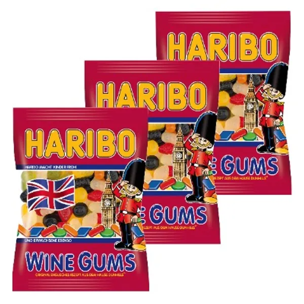 Haribo Wine Gums, 3er Pack, Gummibärchen, Weingummi, Fruchtgummi, Im Beutel, Tüte, 200 g