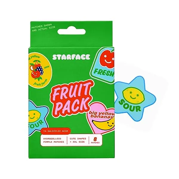 Starface Fruit Pack, Hydrocolloid Patches With 1% Salicylic Acid, XXL Size for Spots on Face and Body, Fruit Sticker Shape (8 Count)