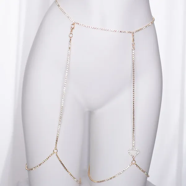 Heart Rhinestone Garters - Gold / M/L