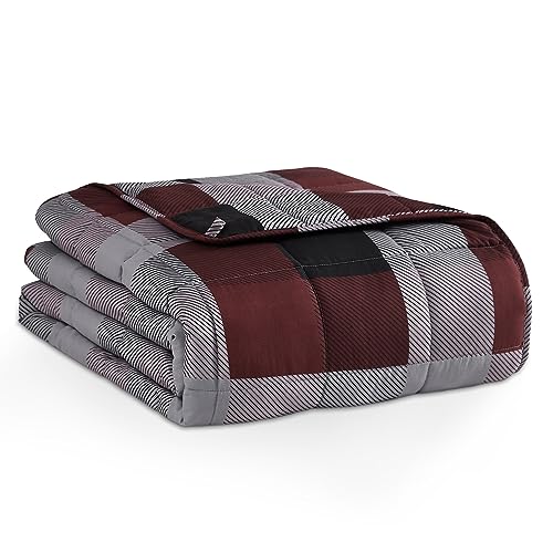 L'AGRATY Weighted Blanket - 48"x72" 15lbs Cooling Breathable Heavy Blanket Microfiber Material with Glass Beads Big Blanket for Adult All-Season Summer Fall Winter Soft Thick Comfort Blanket - Red and Black Checkered Pattern - 48" x 72" | 15lbs