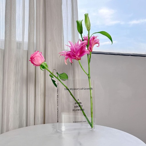 Book Vase for Flowers Room Deco - Transparent Color