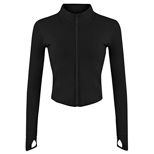 Gihuo Women's Athletic Full Zip Lightweight Workout Jacket with Thumb Holes - Black - XX-Large