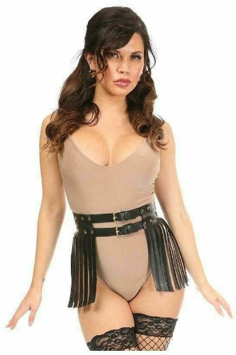 Black & Gold Vegan Leather Fringe Skirt - Medium / As Shown