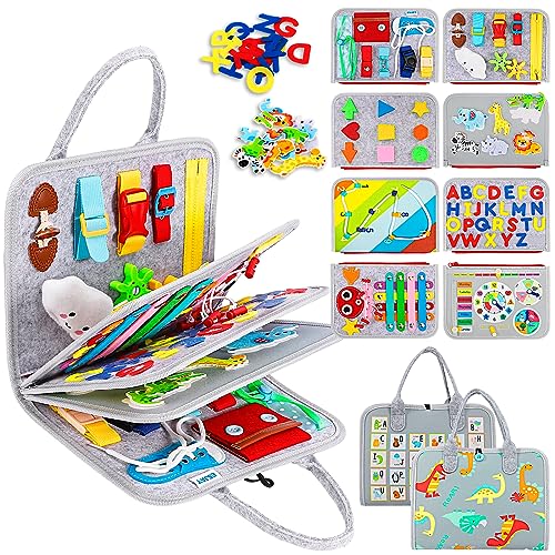 Esjay Busy Board for Toddlers, Busy Book Montessori Toys for 1 2 3 4 Year Old, Sensory Board Learning Activities for Fine Motor Skills, Gifts for Boys Girls, Travel Toys for Airplane Car