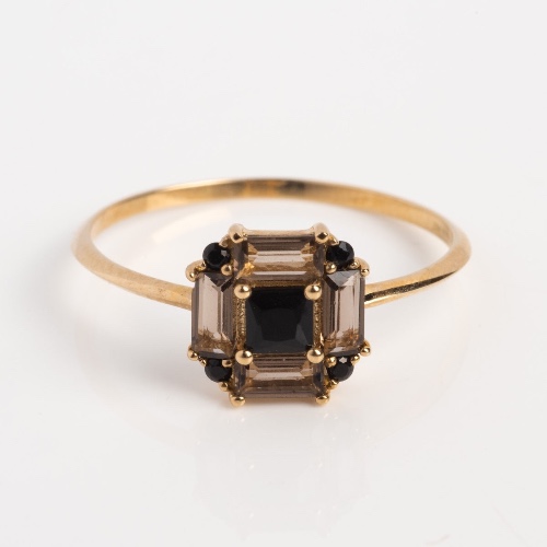 14k Vintage Inspired Art Deco Engagement Ring | Smoky Quartz / 8