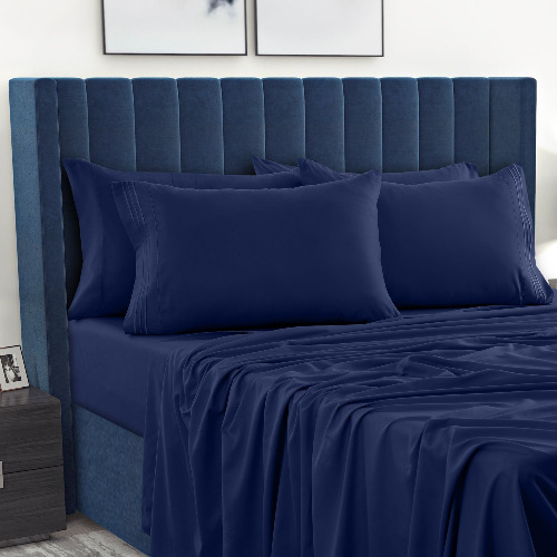 6-Piece 1800 Series Deep Pocket Bed Sheets Set - Twin / Navy Blue