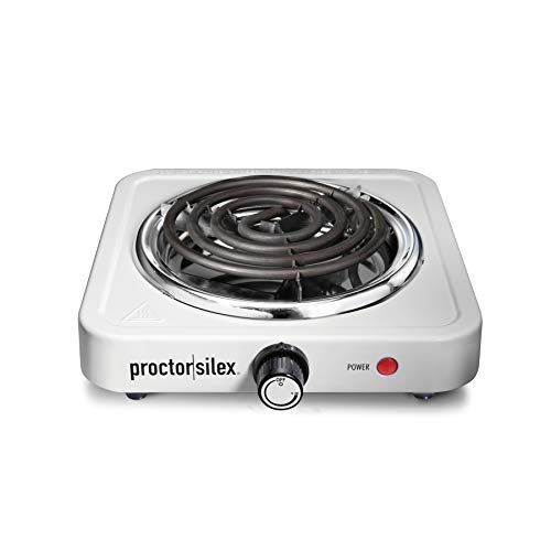 Proctor Silex Electric Stove, Single Burner Cooktop, Compact and Portable, Adjustable Temperature Hot Plate, 1200 Watts, White & Stainless (34106) - Single Burner Cooktop, 1200 Watts - White & Stainless