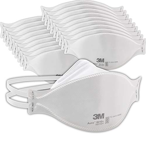 3M Aura Particulate Respirator 9210+, N95, Pack of 20 Disposable Respirators, Convenient Individually Wrapped, Stapled Flat Fold Design, Low Profile Design Reduces Eyewear Fogging