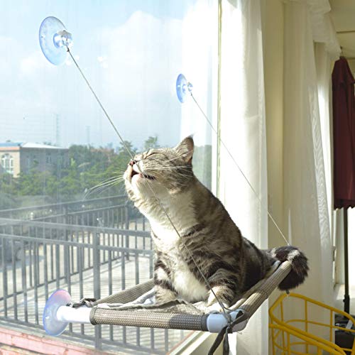 PEFUNY Cat Bed Window, Cat Window Hammock Window Perch, Safety Cat Shelves Space Saving Window Mounted Cat Seat for Large Cats (Beige Premium Set) - Beige