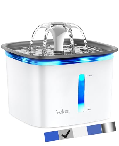 Veken 95oz/2.8L Pet Fountain, Automatic Cat Water Fountain Dog Water Dispenser with Replacement Filters for Cats, Dogs, Multiple Pets (Grey, Plastic) - Grey - 95oz Plastic