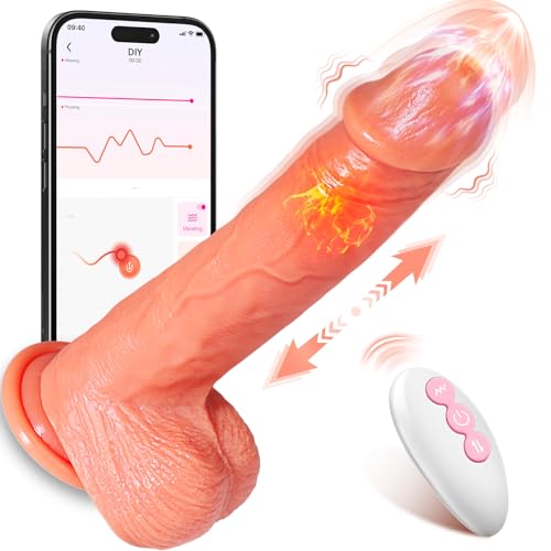 Dildo Thrusting Dildos Realistic Vibrator - Vibrators Adult Sex Toys for Women，Silicone 8 inch Suction Cup Dildo Fake Penis Anal G-spot Stimulator and Couple Pleasure with 5 Thrusting & Vibrating Mode - Flesh