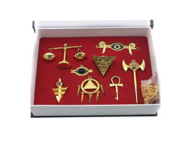 Lanrui Yugioh Millenium Items Puzzle Eye Rod Ring Scale Necklace Keychain Pendant Set