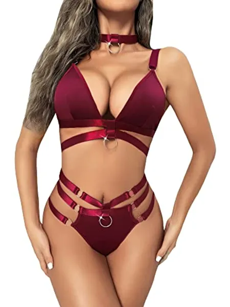 SOLY HUX Women's Two Piece Sexy Lingerie Set Cut Out Strappy Bralette Bra and Panty